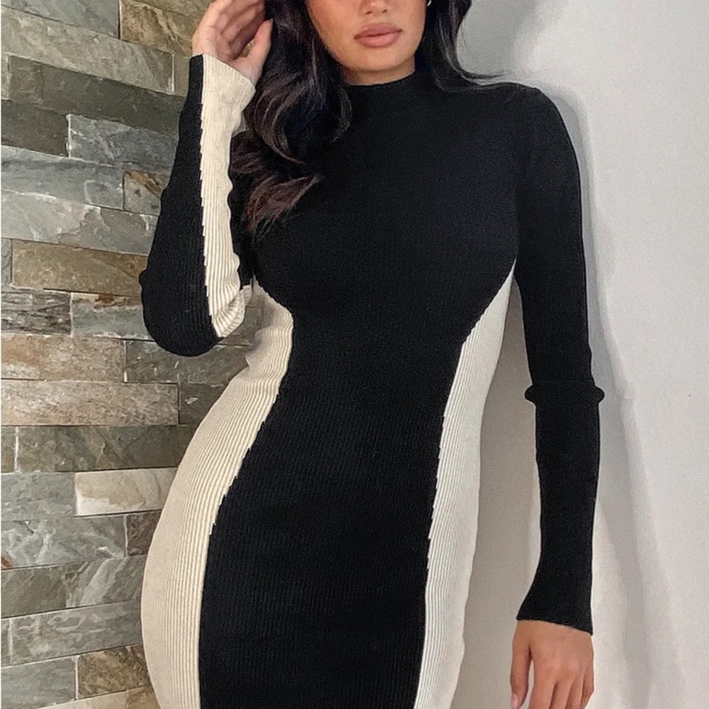 Elegant Black and Cream Colorblock Dress